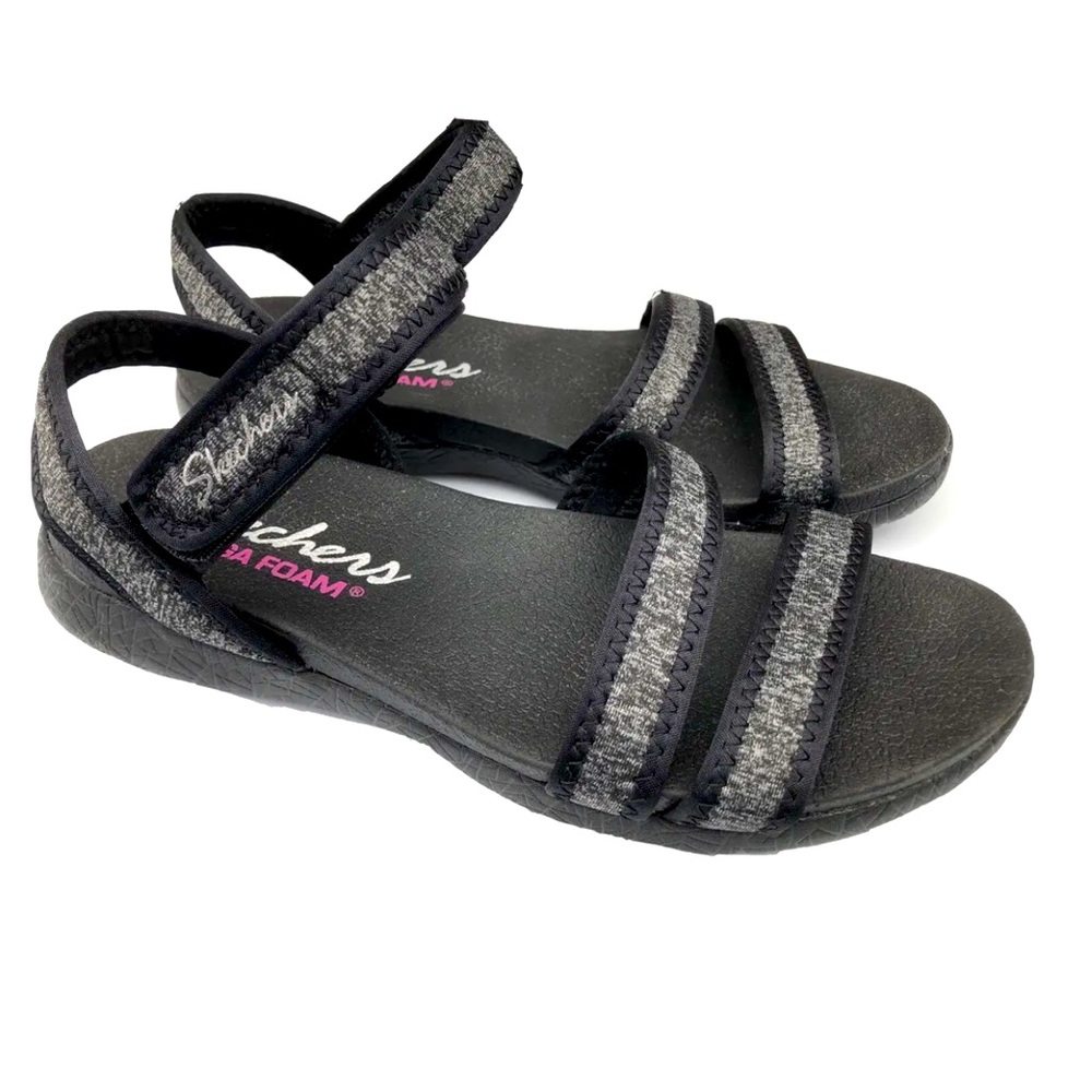 SKECHERS Yoga Foam Microburst Pure Chill Black Strappy SANDALS ADJUSTABLE Size 8